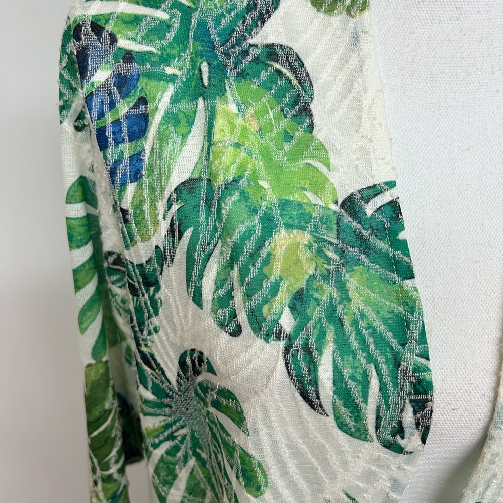Chico’s Tropical Green Leaf Open-Front Swim Cover-Up/Kimono Size 3 - Picture 5 of 5
